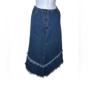 Juke Box women’s modest denim jean fringe skirt sz 11-12